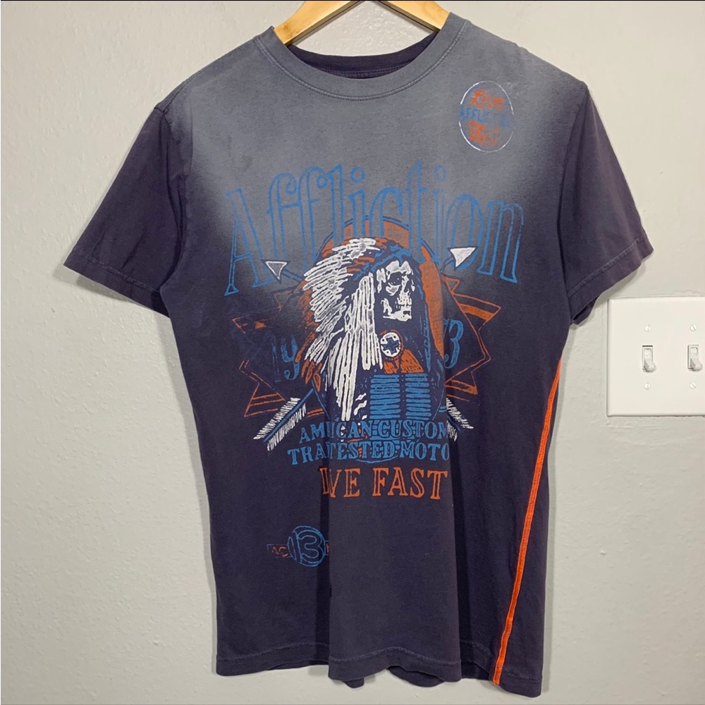 Affliction Native American Skeleton Skull Faded Purple Tee Y2K Grunge Small